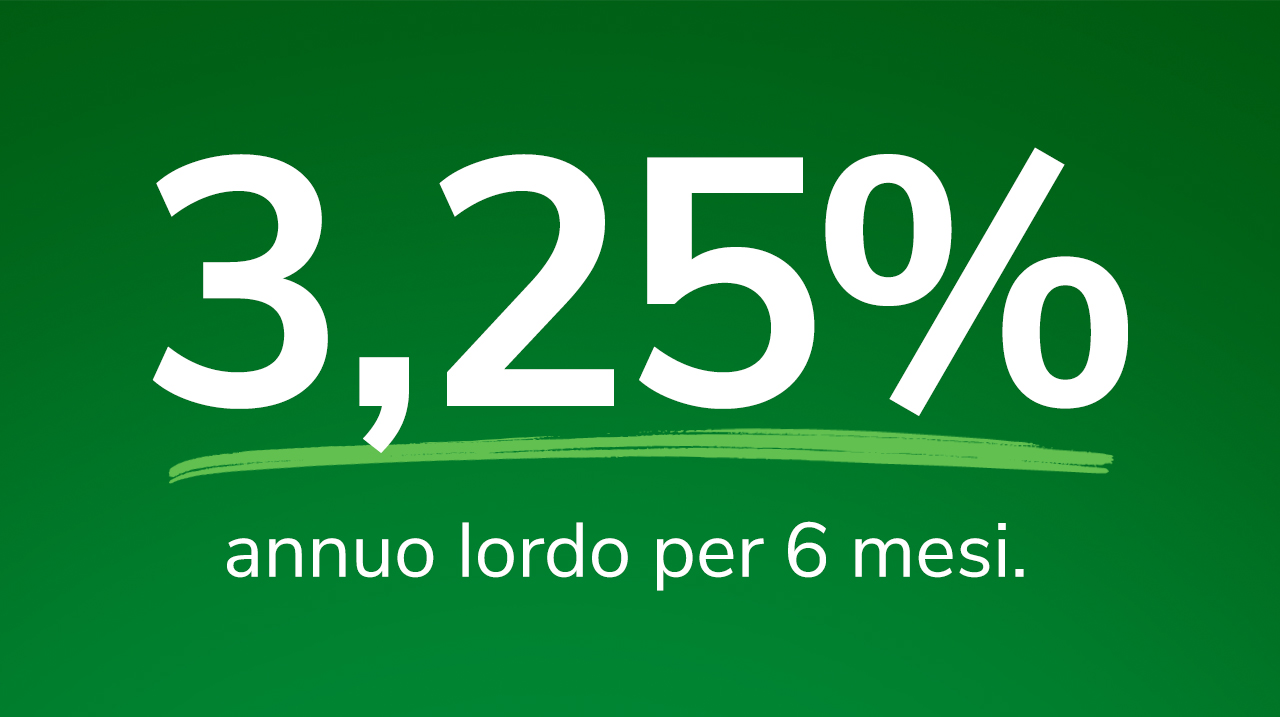 Cash Deposit al 3,25% annuo lordo per 6 mesi.