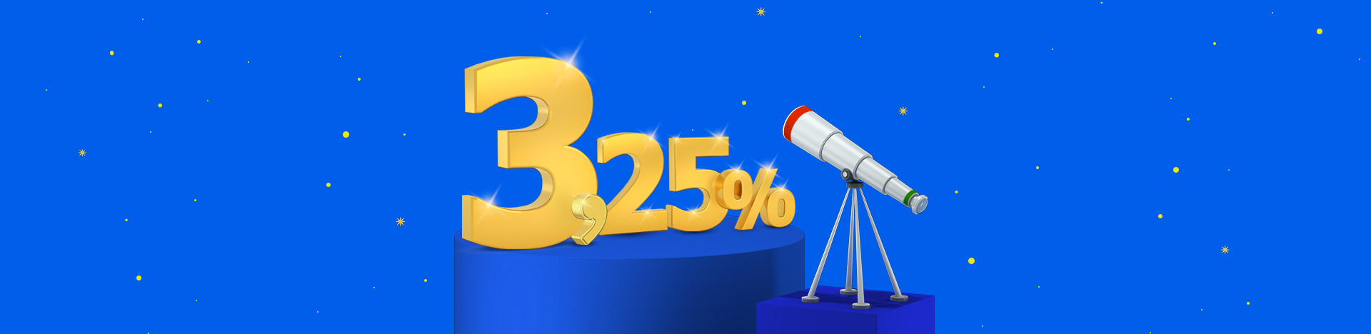 Disegno 3D che raffigura un telescopio puntato su un 3,25%.