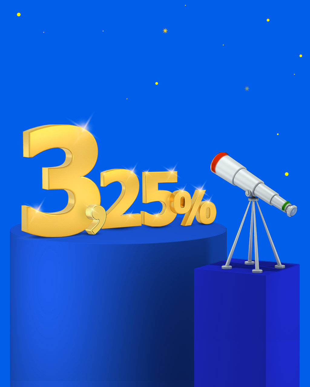 Disegno 3D che raffigura un telescopio puntato su un 3,25%.