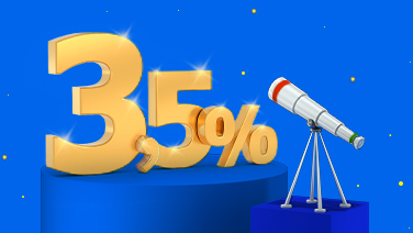 Disegno 3D che raffigura un telescopio puntato su un 3,5%.