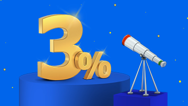Disegno 3D che raffigura un telescopio puntato su un 3%.