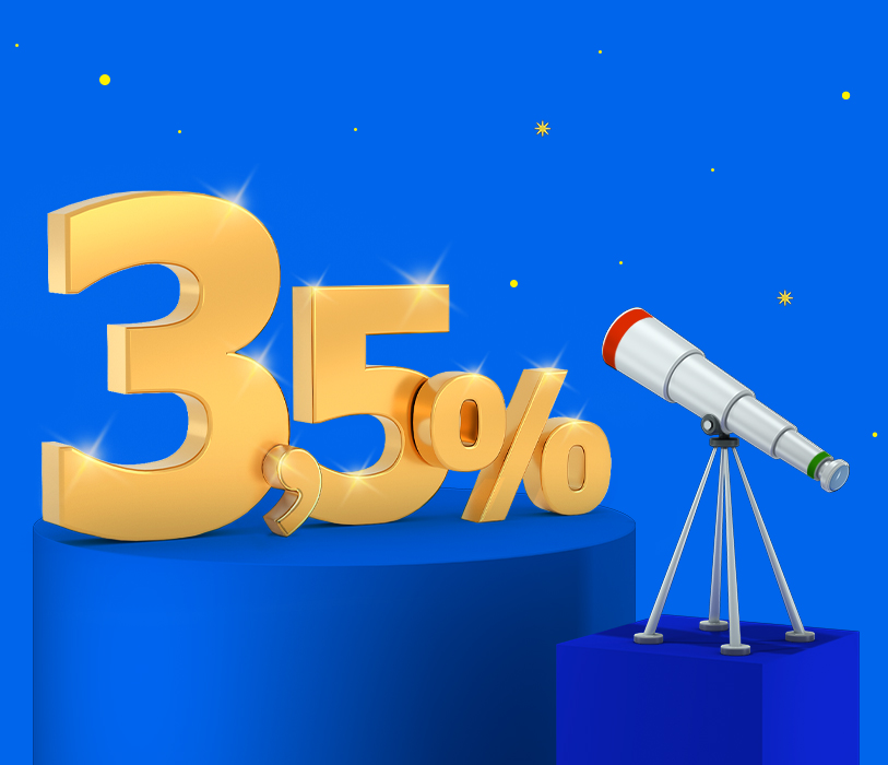 Disegno 3D che raffigura un telescopio puntato su un 3,5%.