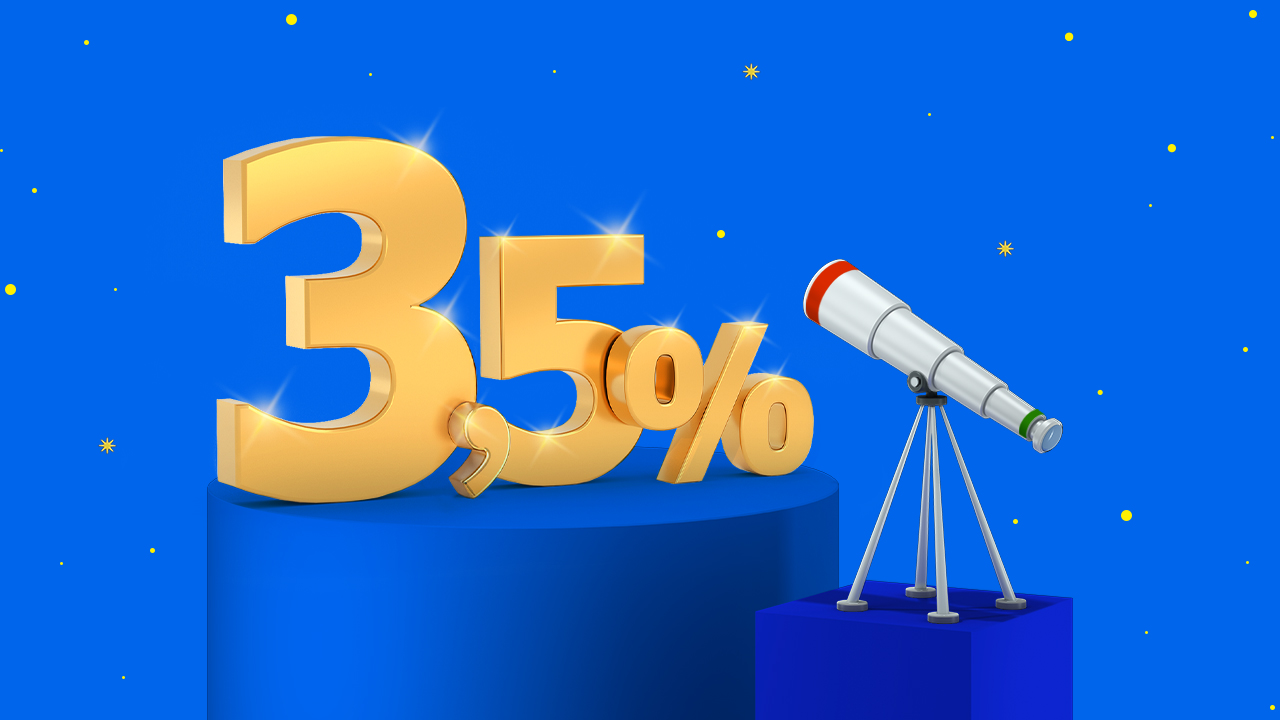 Disegno 3D che raffigura un telescopio puntato su un 3,5%.
