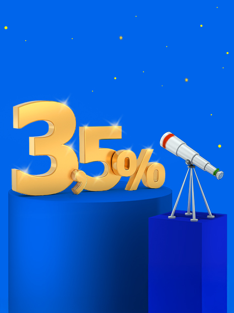 Disegno 3D che raffigura un telescopio puntato su un 3,5%.