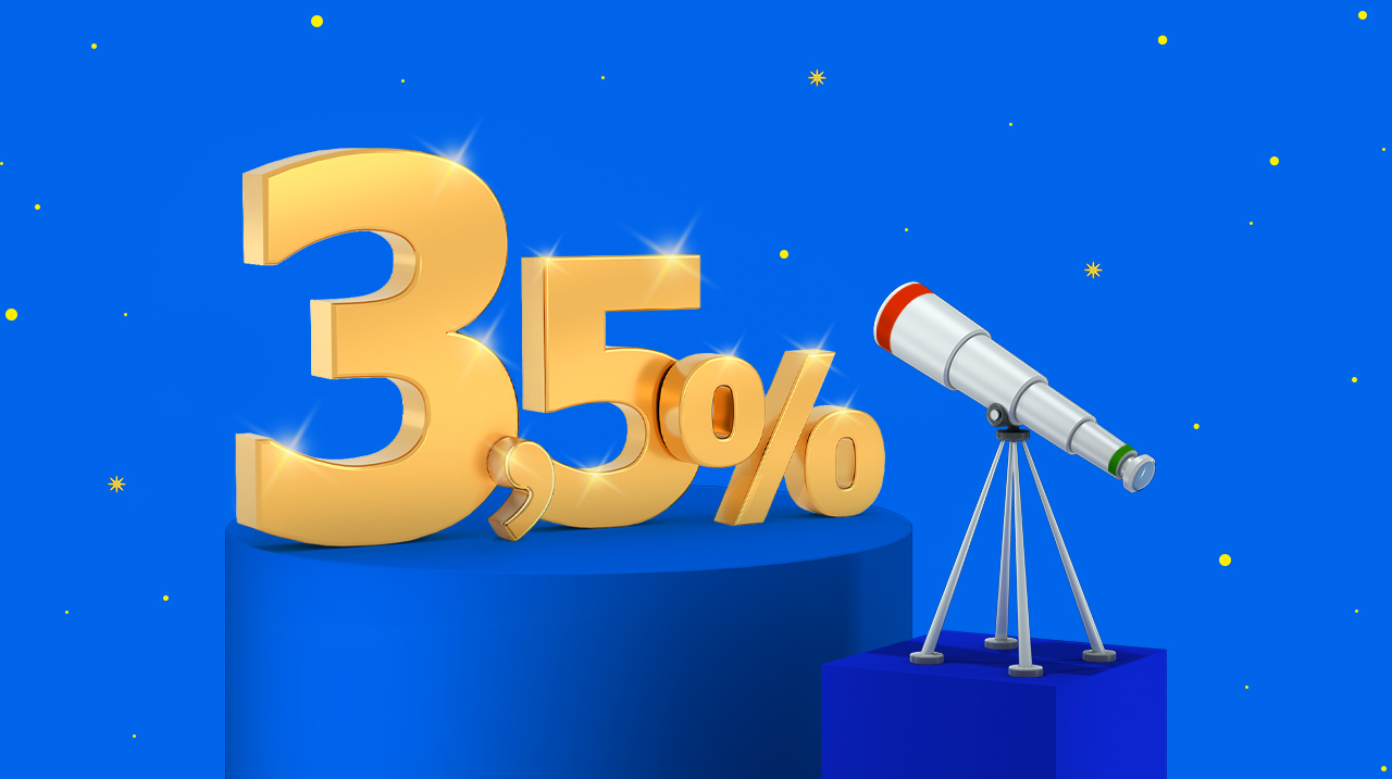 Disegno 3D che raffigura un telescopio puntato su un 3,5%.