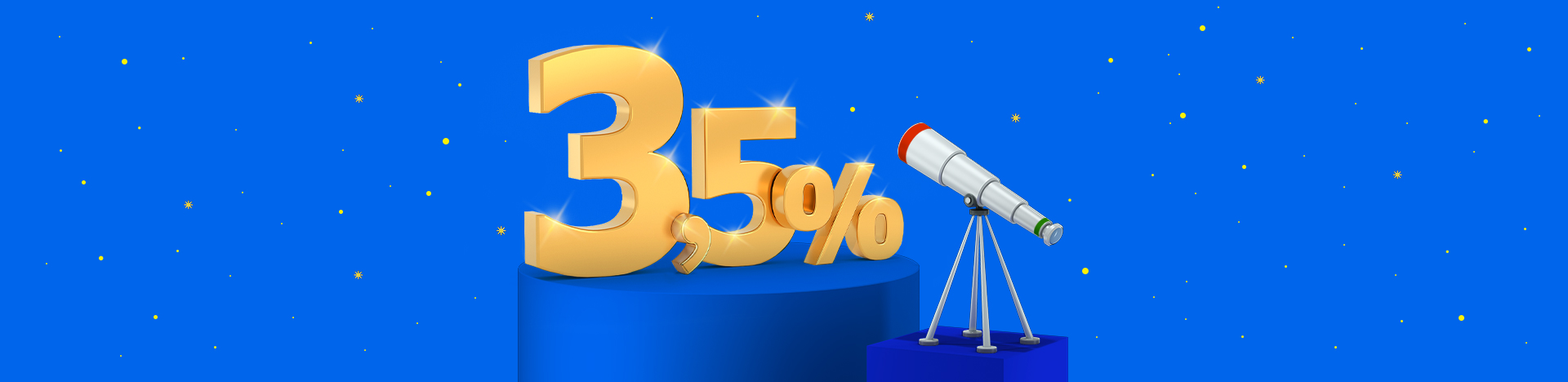 Disegno 3D che raffigura un telescopio puntato su un 3,5%.