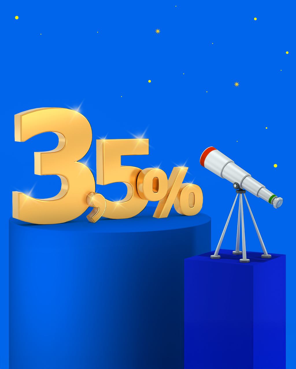 Disegno 3D che raffigura un telescopio puntato su un 3,5%.