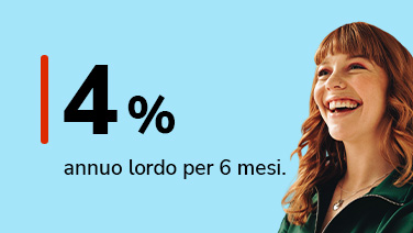 Tasso 4% annuo lordo per 6 mesi vicino a una ragazza sorridente.
