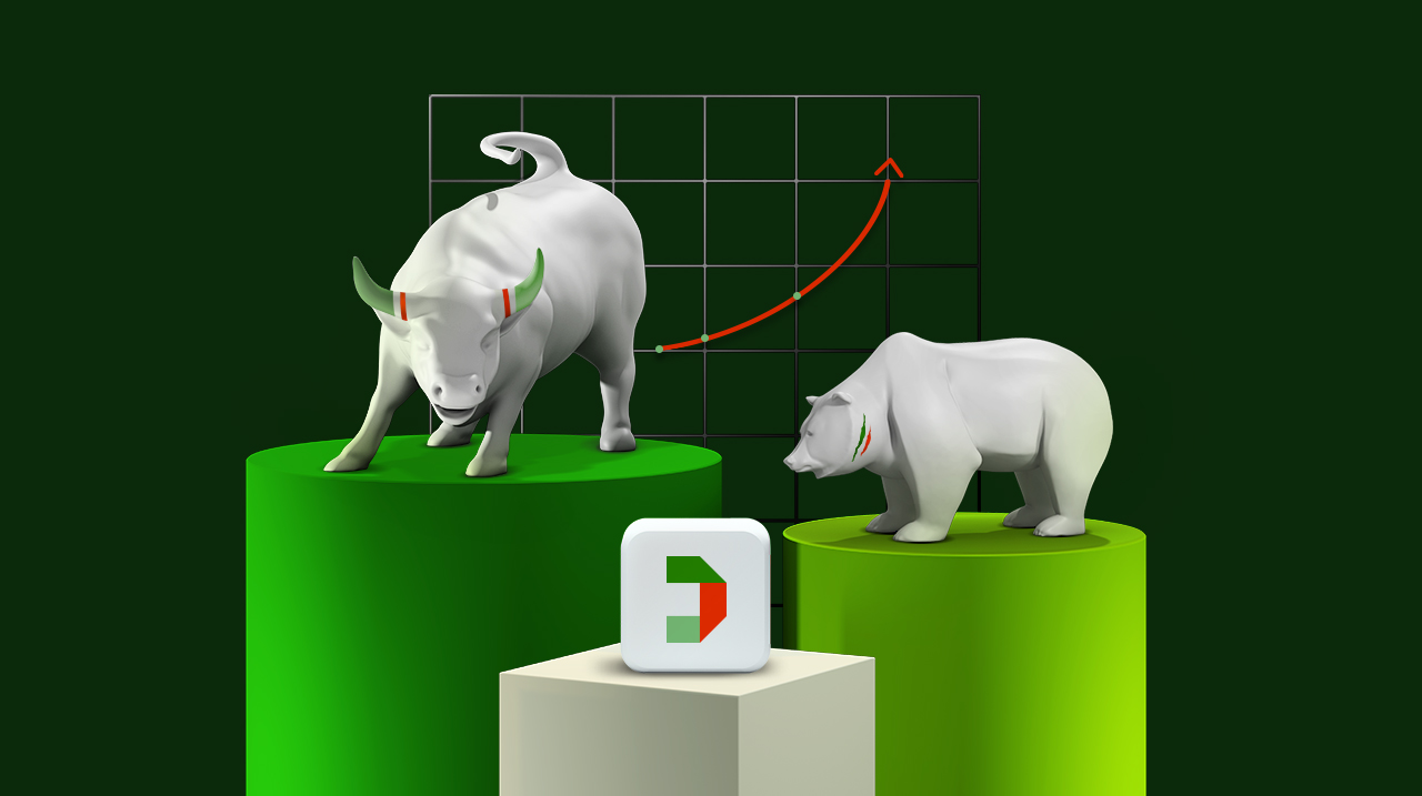 Disegno 3D che rappresenta il toro, l'orso e il pittogramma di Fideuram Direct