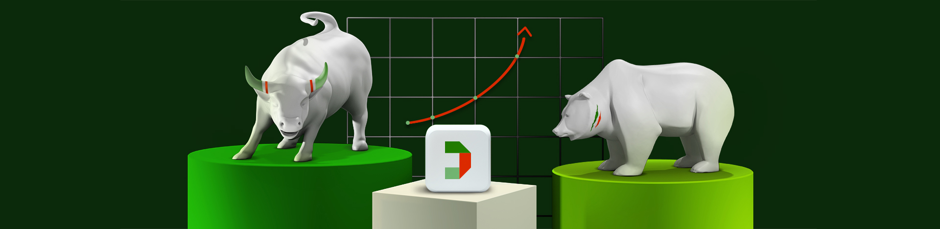 Disegno 3D che rappresenta il toro, l'orso e il pittogramma di Fideuram Direct